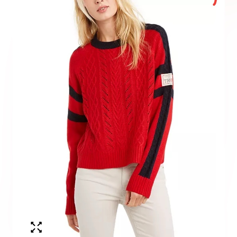 Tommy Hilfiger Contrast-Trim Cable-Knit Sweater M